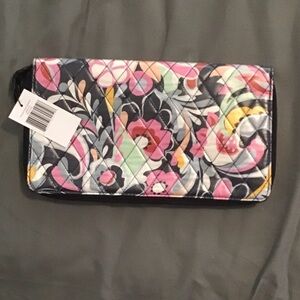 Vera Bradley Quilted Floral Zip Travel Organizer in Navy, Pink, Yellow & Mint